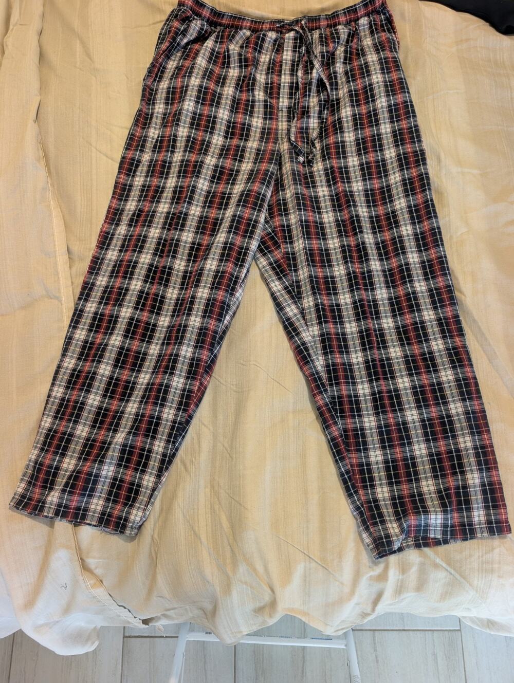 FRUIT OF THE LOOM Red Gray Plaid Flannel Sleep Pajama Lounge Pants Mens LARGE